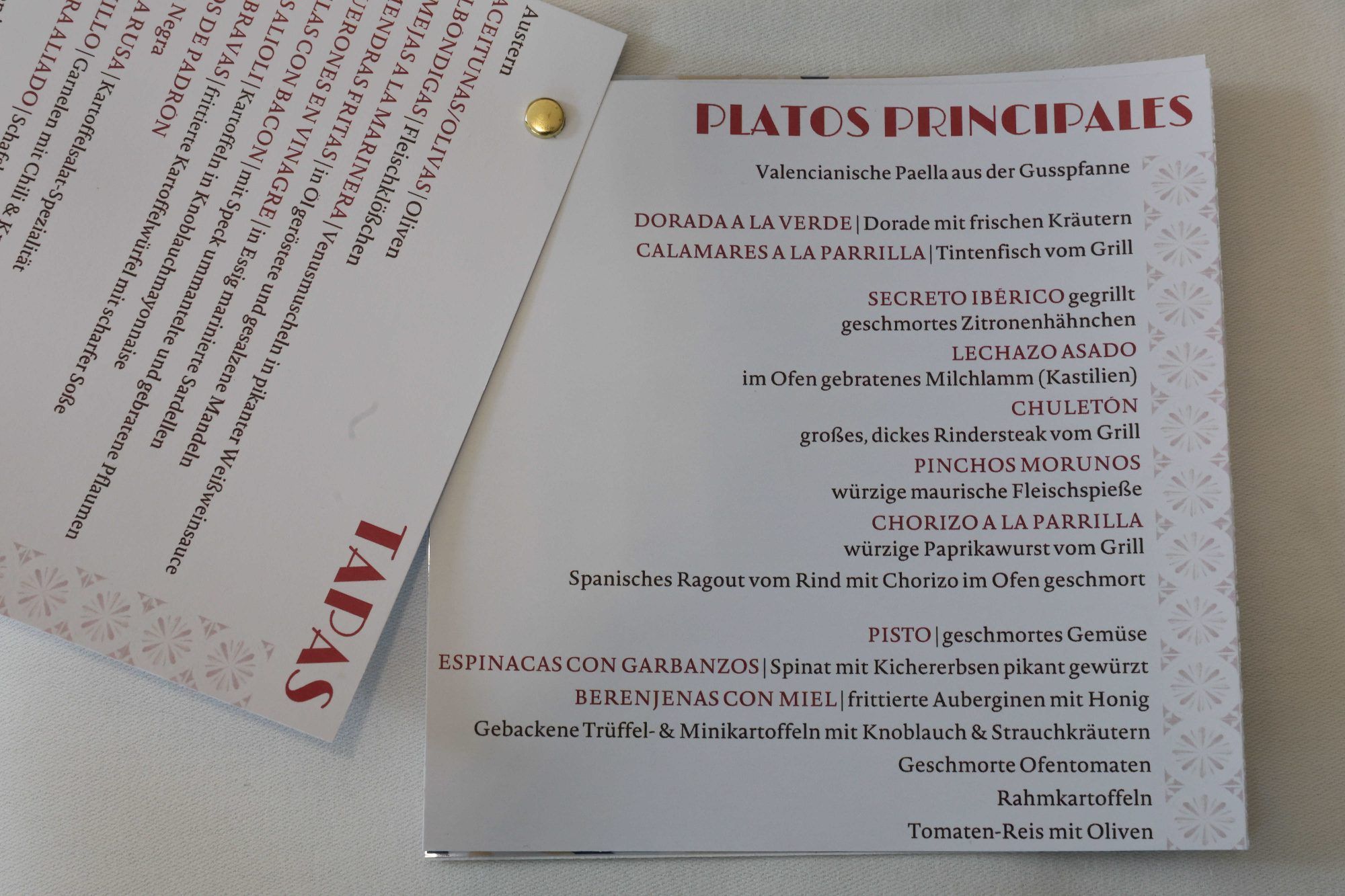 Auflistung der Hauptspeisen.
