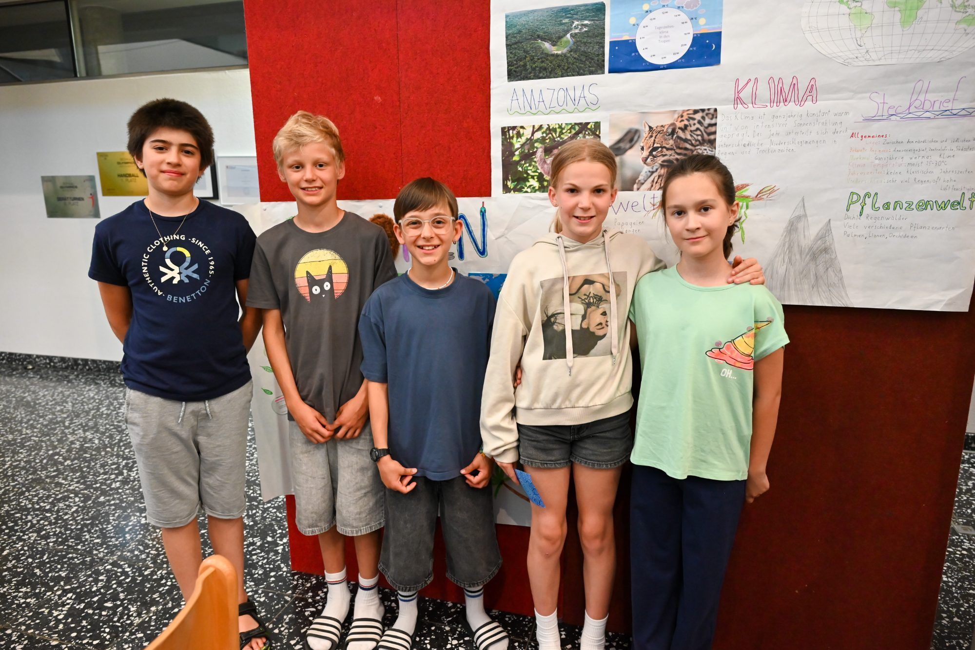 Die Schüler: Nikolas, Eugen, Luis, Fina und Amelie wissen, wie sie ihren persönlichen CO2-Abdruck verringern können.