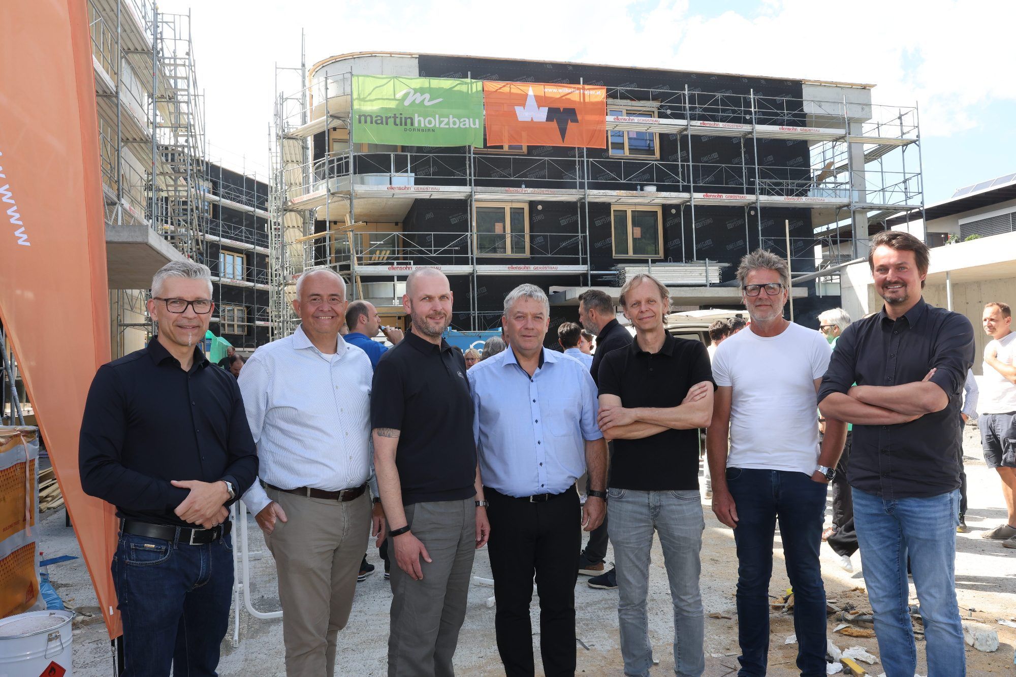 WS-GF Thomas Schöpf, Bgm. Manfred Böhmwalder, BMU-GF Bernhard Böhler, Johannes Wilhelm (Wilhelm + Mayer), Architekten Gerd Fischer und Wolfgang Schmieder, ZM3-GF Michael Metzler.