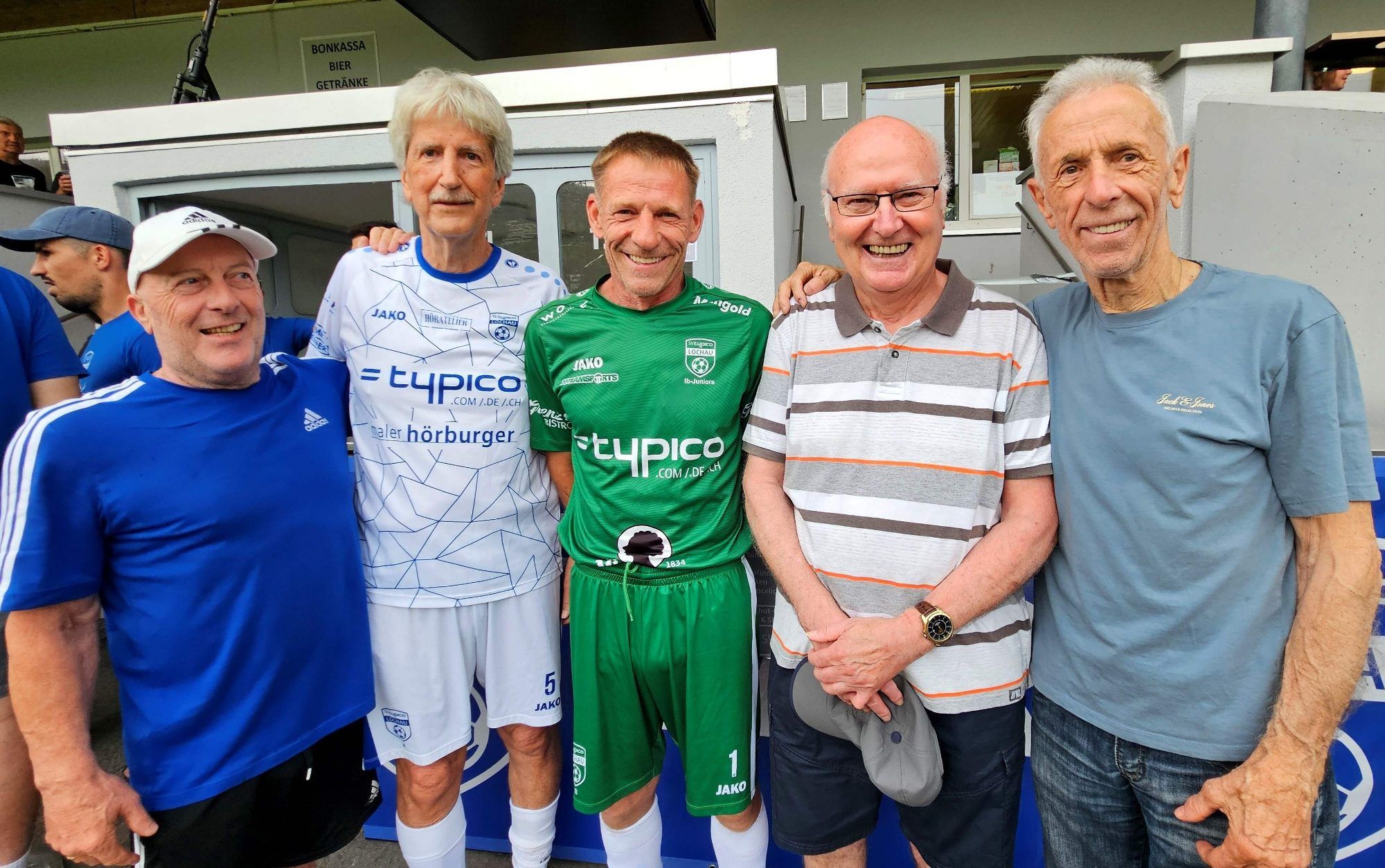 Unvergessliche Legenden des SV Lochau: Günther Berti, Manfred Obexer, Jürgen Amann, Walter Grones und Roland Schlattinger.