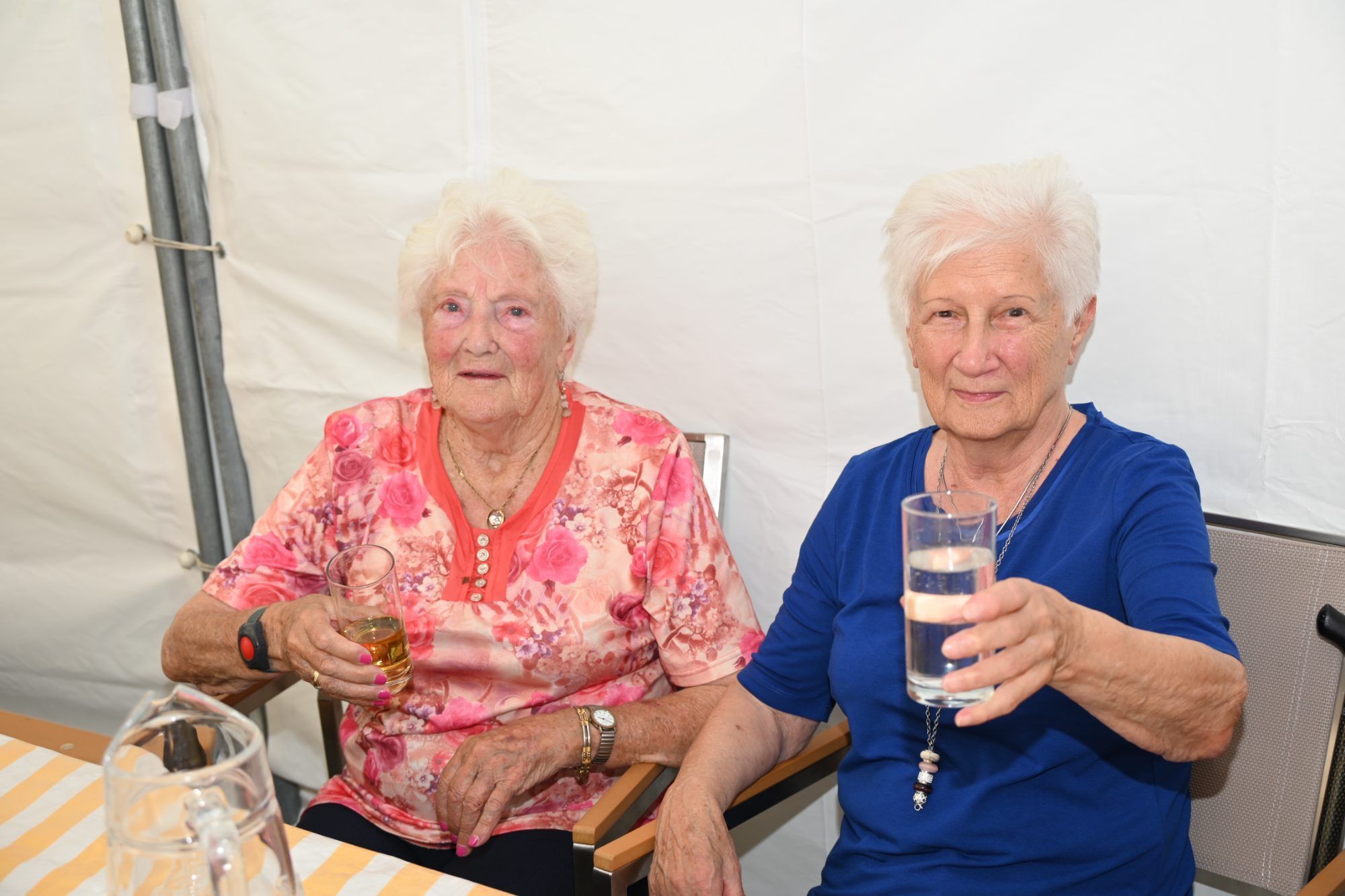 Die Bewohner stießen auf das gelungene Sommerfest an.
