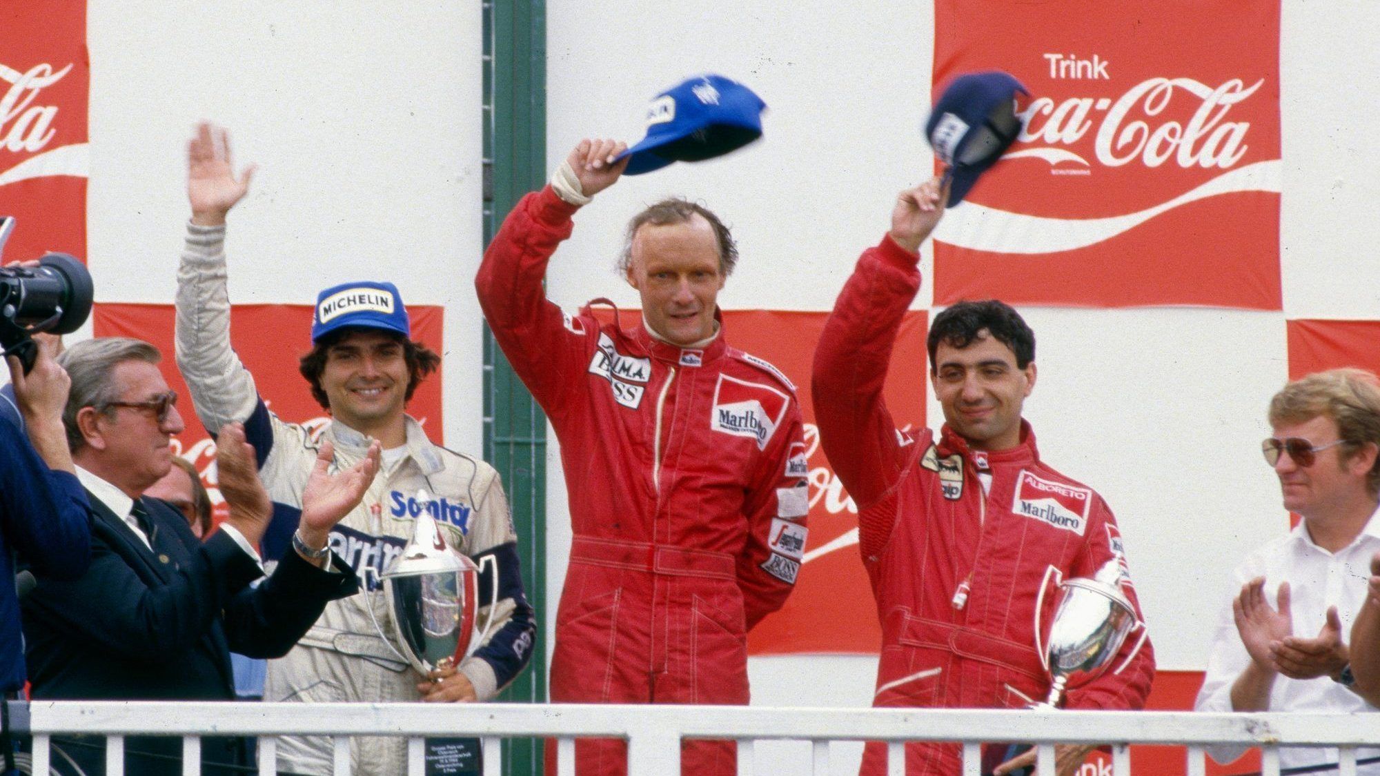 Sieger Lauda mit Nelson Piquet links als zweiter und Michele Alboretto als dritter ©Manfred Noger