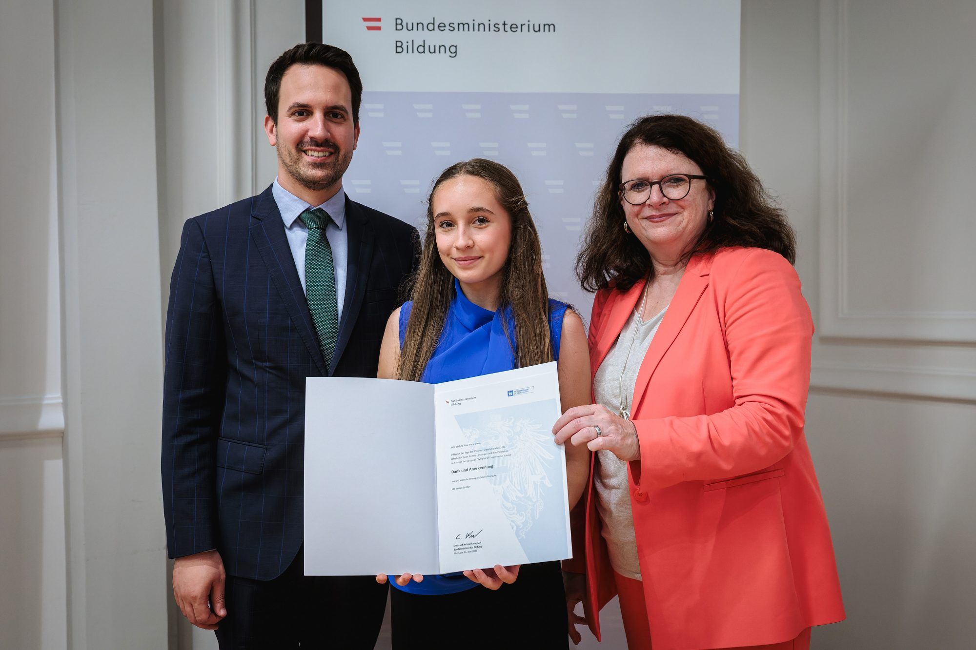 Marie Diem bei der Ehrung im Rahmen des „Tags der Wissenschaftsolympiaden“ in Wien. ©Valentin Brauneis