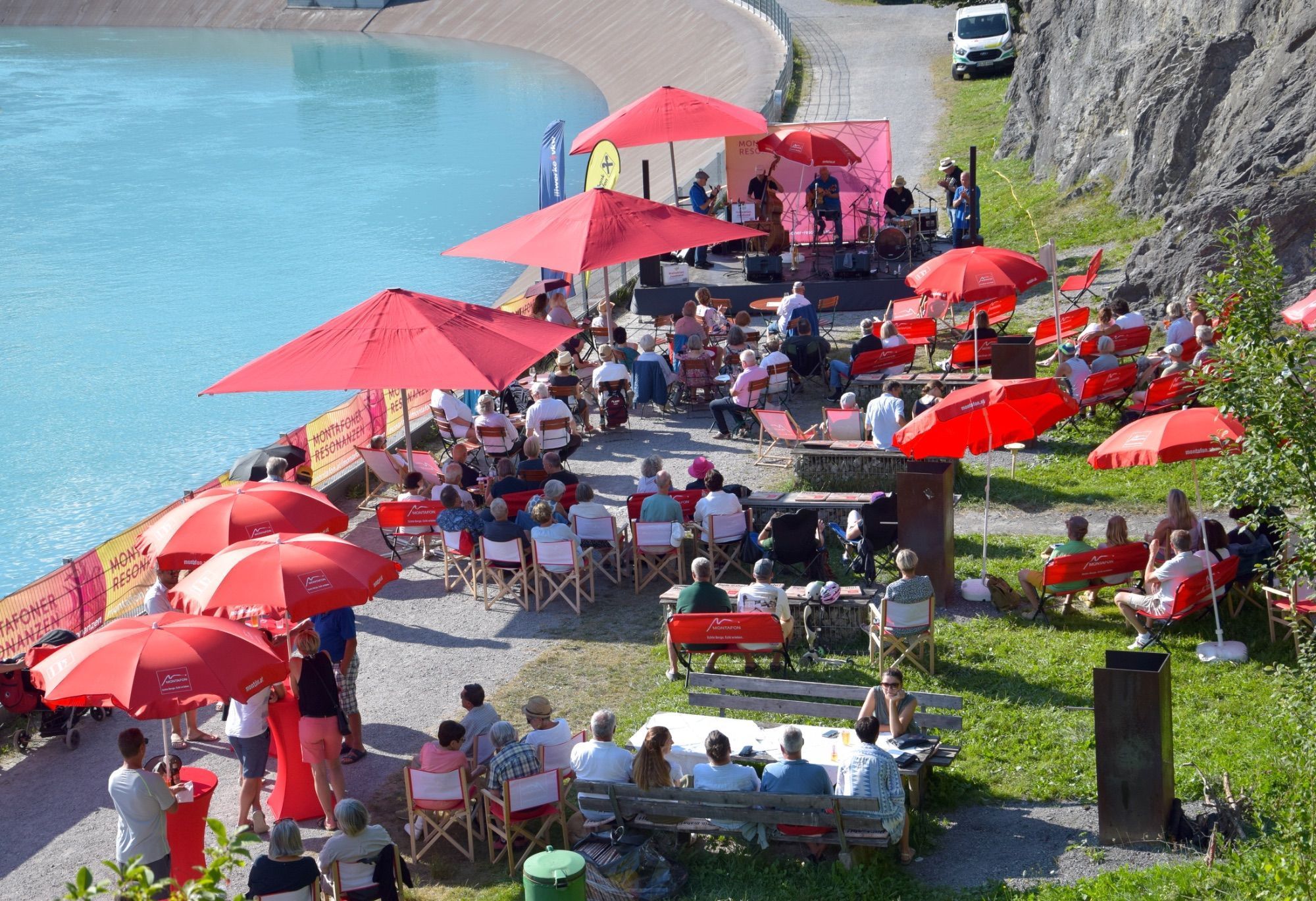 Jazz am Stausee in Tschagguns-Latschau mit der Hallodrian Jazzband, 2024.