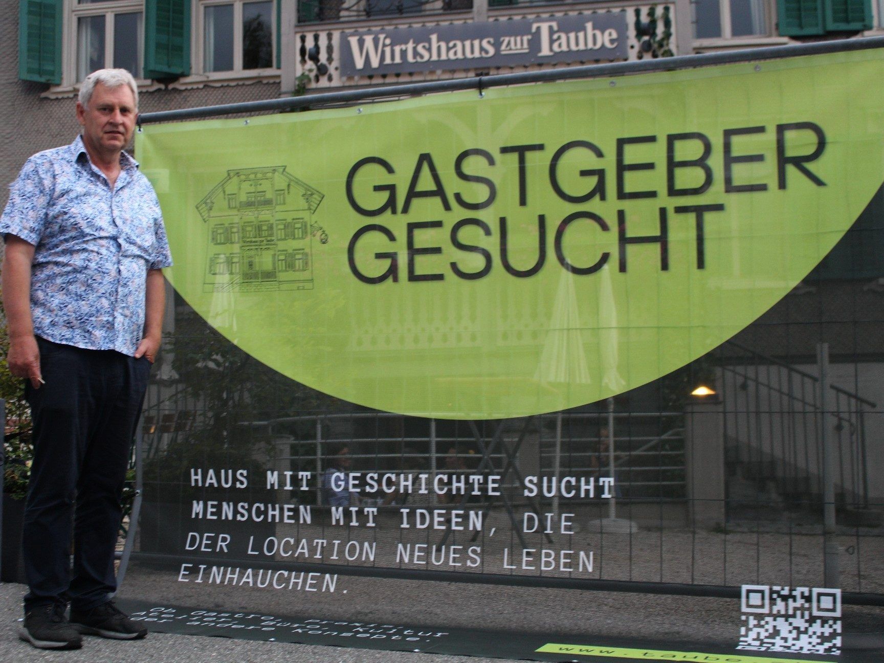 Der erste Versuch, einen Nachfolger als Wirt in der Taube zu finden, ging schon nach einem halben Jahr krachend schief. Jetzt sucht Lothar Eiler u. a. mit diesem unkonventionellen Plakat einen