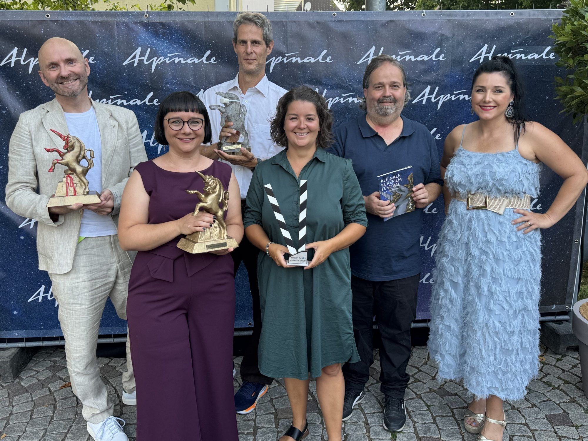Festival Direktorin Manuela Mylonas mit Jürgen Schacherl, Andreas Künz, Martina Kulmitzer-Rabel, Alex Strolz und Rebekka Rinderer vom Alpinale-Team.