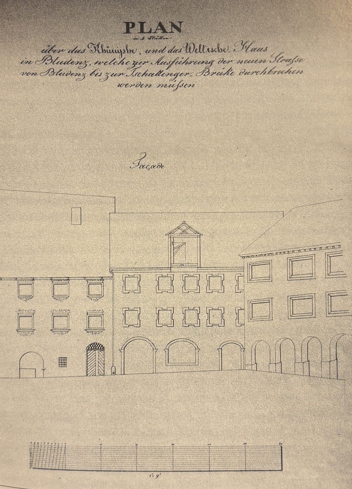 Plan Negrellis des Bereichs beim heutigen Josef-Wolf-Platz in Bludenz